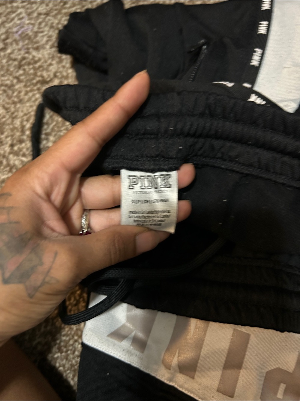 PINK Victoria's Secret Black Sweatpants with Gray Side Panels - Picture 3 of 3